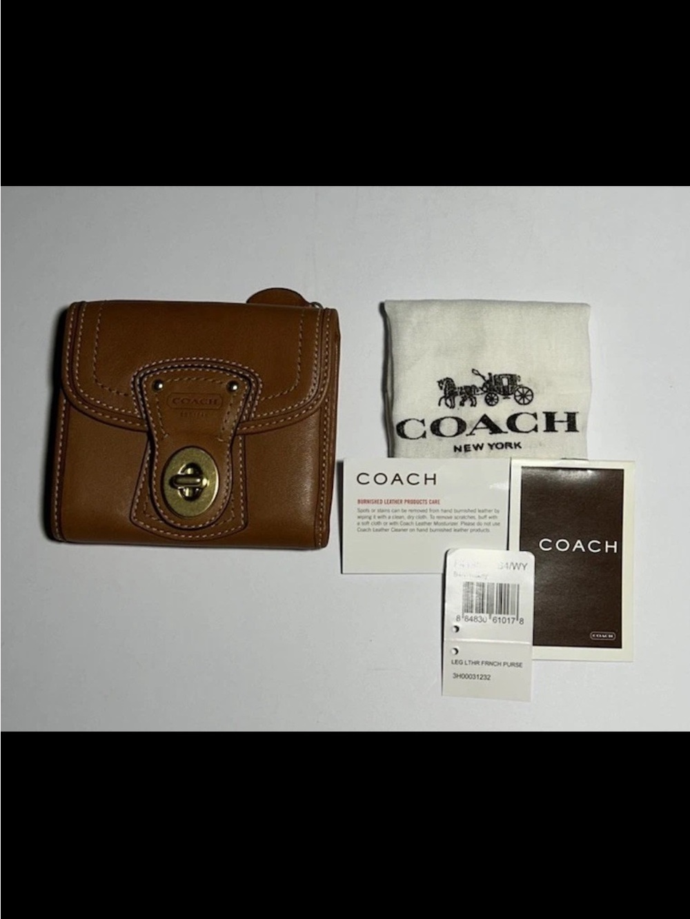 Coach Legacy Bi-Fold Wallet, Whiskey Leather, Brass Turn-Lock, RARE/VINTAGE NEW
